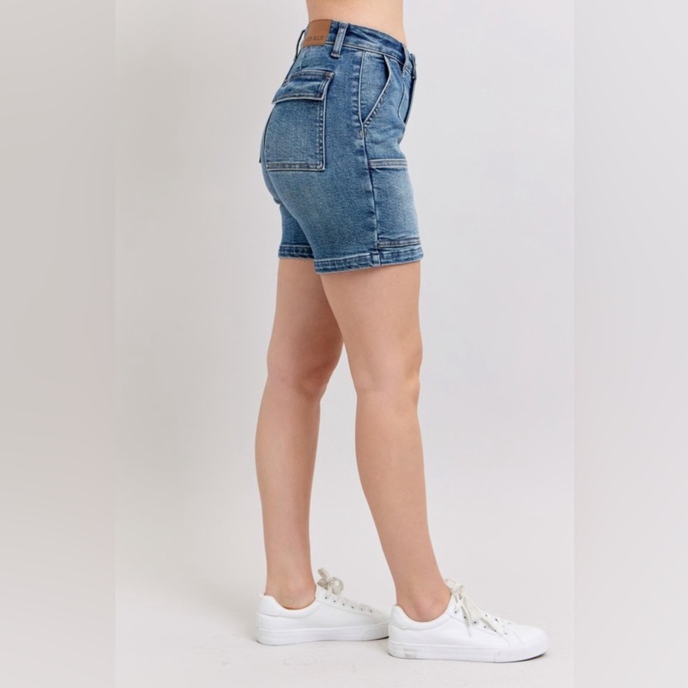 Judy Blue High Rise Denim Shorts Plus Size Blue Denim Shorts - Picture 5 of 9